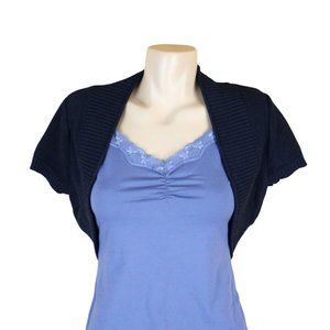 Arizona Jean Company Shrug Knit Large Short Sleeve Navy Blue Polka Dot CA134